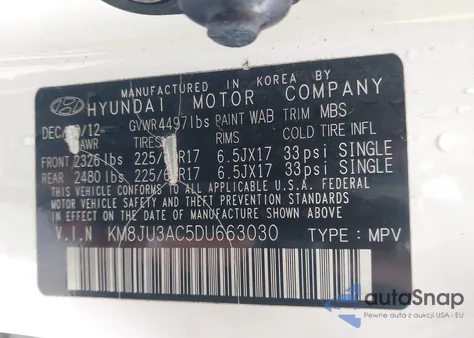 2013 Hyundai Tucson Gls/Limited z USA, uszkodzony, nr VIN KM8JU3AC5DU63030